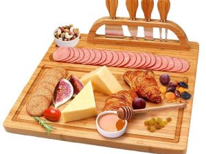 Bamboo rectangle cheeseboard with cheese tools